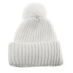 Faera Bommelmütze Strickmütze mit Innenfutter zum Warmhalten im Herbst und Winter weiß