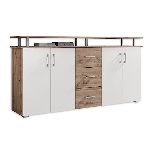 Sideboard Livorno - Holzfarben, 178 cm Breite - Kommode in Holzfarben mit viel Stauraum: 4 Türen und 3 Schüben. Pflegeleichte Oberflächen und zusätzlicher Platz durch schwebenden Deckel. Ideal für stilvolle Einrichtungen.