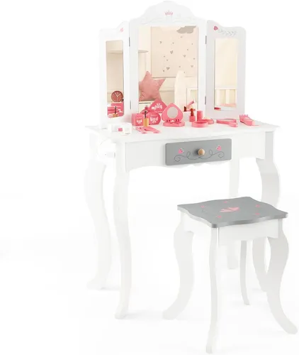 GOPLUS 2 in 1 Kinder Schminktisch mit Zubehör und Spiegel - Vielseitiger 2 in 1 Schminktisch, der sich schnell in einen Schreibtisch verwandeln lässt. Mit 10 Zubehörteilen und Kippschutz für sicheres Spielen. Ideal für kleine Prinzessinnen ab 3 Jahren!