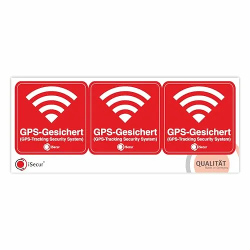 iSecur 3x GPS Aufkleber - Rot 6 x 6 cm - Warnung GPS-Tracking Security System - GPS Sticker Alarm gesichert - Wetterfest außenklebend für Fahrzeuge, Fahrräder, Türen & Fenster I hin069