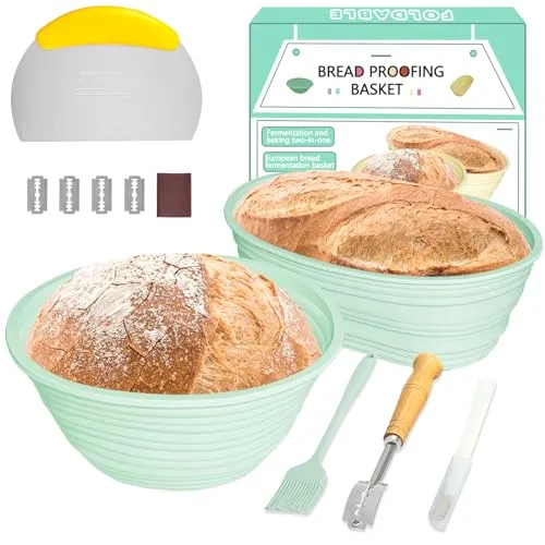 Gärkörbchen Set 23cm Rund & 26cm Oval aus Silikon für Brotbacken