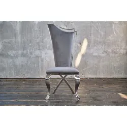 KAWOLA Stuhl AMALIA Esszimmerstuhl Barock Velvet grau - Stühle im eleganten Barock-Design, mit hochwertigem Velvet-Bezug für maximalen Komfort und stilvolles Speisen.