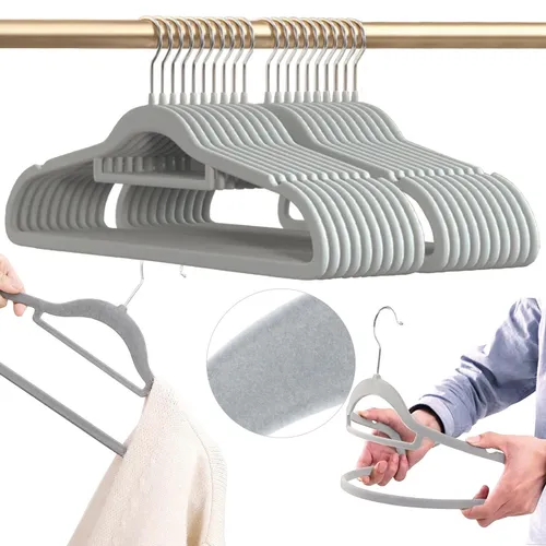 Samt Kleiderbügel, Kleiderbügel aus Samt MAGIC VELVET 20 Stück grau