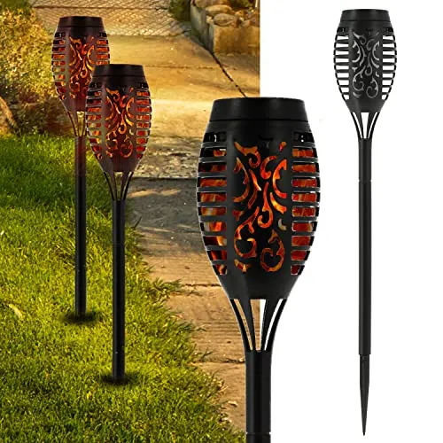 Produktbild Cepewa LED Solarfackel | H50 cm Flammeneffekt 7 SMD LEDs Bodenspieß | Lampe Gartendekoration Lichtquelle (1 x LED Solarfackel 50cm), Schwarz
