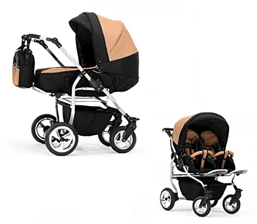 Elcar Zwillingskinderwagen 2 in 1 Duo Twin inkl. Sportsitze - 11 Teile - Schwarz