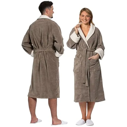 ZOLLNER zweifarbiger Bademantel - Unisex, hautfreundlich und saugstark in fango - Bademantel für Damen, weich und elegant mit praktischen Details. Pflegeleicht, waschbar bis 60°C und Oeko Tex® zertifiziert für höchste Sicherheit.