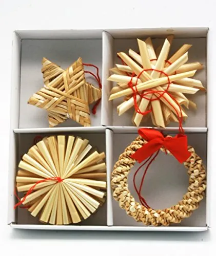 Geschenkestadl 100 Weihnachtsanhänger Stroh Anhänger (Kranz Sterne)