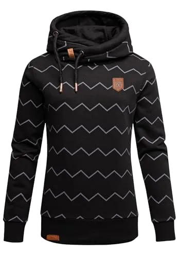 REPUBLIX Damen Print Kapuzenpullover Hoodie RD-019 Schwarz M - Stylischer REPUBLIX Damen Hoodie mit auffälligem Print, ideal für lässige Outfits und den täglichen Komfort.