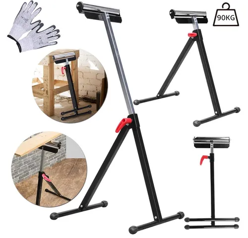 Mucola Höhenverstellbarer Rollenbock - Sägebock – Praktischer Helfer für Werkstatt und Hobby mit stufenloser Höhenverstellung von 66-105 cm und 90 kg Tragkraft. Inkl. 1 Paar Arbeitshandschuhe für sicheren Halt.