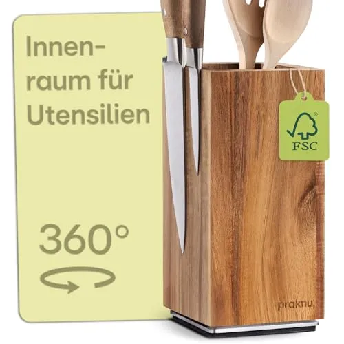 Praknu Magnet-Messerblock 360° drehbar - Messerblock für 12–16 Messer, beidseitig starke Magnetflächen und rutschfestes Design – ideal für eine platzsparende und griffbereite Ordnung in der Küche.