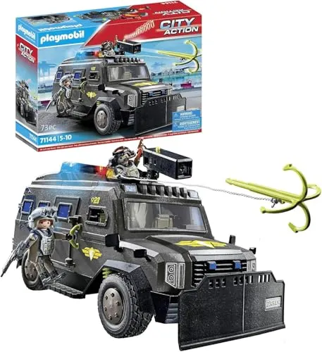 PLAYMOBIL Action Heros: SWAT-Geländefahrzeug - 73-teiliges Polizei-Spielset mit Licht, Sound und drehbarem Geschützturm für spannende Einsätze im Kinderzimmer