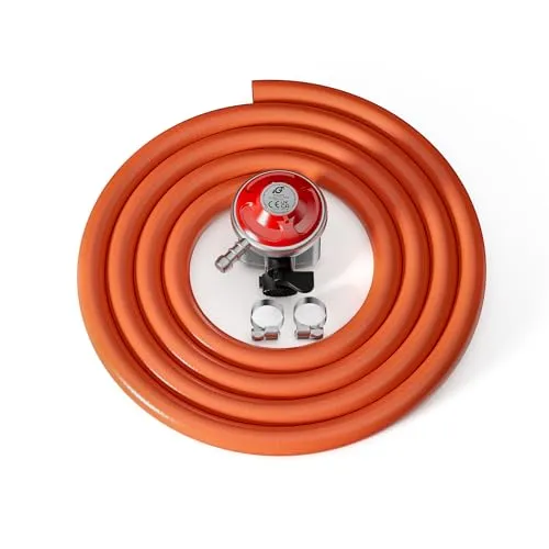 Wiltec Druckminderer 37 mbar 1,5 m Schlauch für UK, Gasdruckregler für konstanten Gasdruck, Gasregler mit Gasschlauch, Druckregler für Gasflaschen