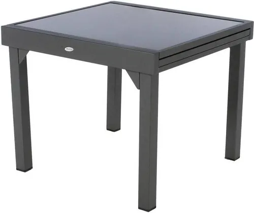 Hespéride Ausziehbarer Gartentisch Piazza - 8 Plätze in Anthrazit und Graphitgrau - Beistelltisch mit praktischem Ausziehmechanismus von 90 auf 180 cm, ideal für gesellige Mahlzeiten im Freien. Robuste, wetterfeste Materialien sorgen für langanhaltende Eleganz und Haltbarkeit.