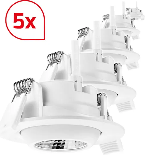 DOTLUX 600092 LED-Deckenstrahler 5er Set - Blendfreies Leuchtendesign für angenehmes Licht. Ideal für Sanierungen dank geringer Einbautiefe. Einfache Montage mit integriertem Netzteil und flexible Ausleuchtung durch schwenkbare Einheiten.