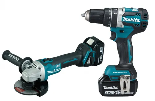 MAKITA Kit DLX2210TJ1 - 18V Akku-Werkzeugset - Akkuschrauber Set mit DHP484 und DGA506, ideal für Bohr-, Schraub- und Schleifarbeiten. Mit bürstenlosem Motor und XPT-Technologie für erhöhte Widerstandsfähigkeit gegen Staub und Feuchtigkeit.