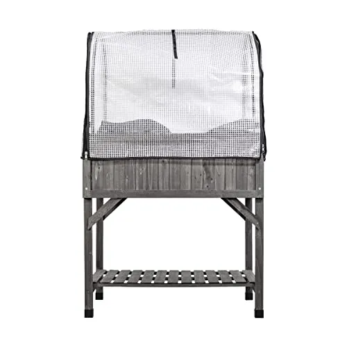 mgc24 Hochbeet VegTrug rechteckig aus Zedernholz mit Schutzhaube und Vlieseinlage - 78x58x129 cm - grau - Premium Hochbeet-Set für nachhaltiges Urban Gardening auf dem Balkon, Terrasse, Garten