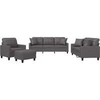 vidaXL 4-tlg. Sofagarnitur Grau aus Kunstleder - Sofas mit schmutzabweisendem Kunstleder, ideal für entspannte Stunden. Die Garnitur bietet Komfort und Stil für jedes Wohnzimmer.