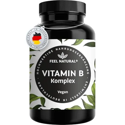 Vitamin B Komplex hochdosiert - 180 vegane Kapseln - Vitamin B-Complex Präparate mit allen 8 B-Vitaminen, bioaktiven Formen für optimale Aufnahme und ideal für Veganer:innen. 6 Monats-Vorrat für mehr Energie und ein starkes Immunsystem.