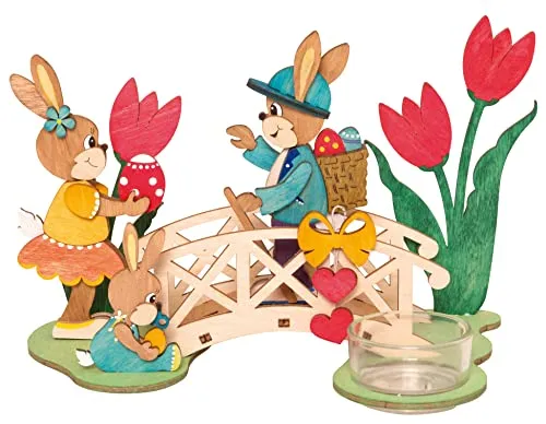 Drechslerei Kuhnert Hobaku Bastelset - Teelichthalter Osterbrücke - Teelichthalter aus Holz, spielerisches Bastelset für die ganze Familie, individuell gestaltbar mit Farben, Made in Germany.