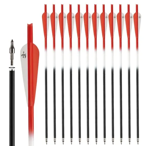S F Armbrustbolzen, Armbrustpfeile 20 Zoll aus Carbon für die Jagd und Zielübungen (Rot,12er-Pack)