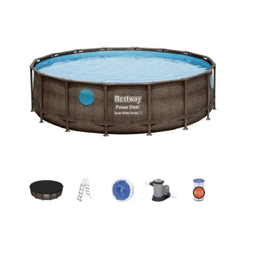 Bestway 56725 Pool Power Steel abgerundet mit Bullauge Swim CM Ø488x122h Rahmen