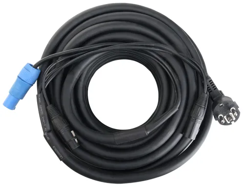 Pronomic Stage EUPPD-15 Hybridkabel 15m - Schuko/Powercon + DMX 3-polig - HiFi-Kabel für Stromversorgung und DMX-Signal, ideal zur Vermeidung von Kabelsalat bei Lichteffekten, mit Powercon und Schuko-Stecker, Länge 15 m.