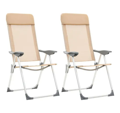 vidaXL 2X Campingstuhl Aluminium Creme - Klappstuhl für Outdoor-Aktivitäten - Camping-Möbel: Dieses Set aus 2 leichten Aluminiumstuhl ist 5-fach verstellbar, ideal für Camping und Angeln, und unterstützt bis zu 120 kg.