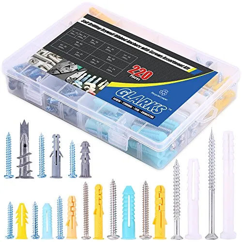 Glarks 220 Stück Kunststoff Selbstbohrende Trockenbau Rippenanker Hohlwandanker mit Schrauben Sortiment Kit für Trockenbau, Hohlwand Hängende Wandregale oder Jalousien