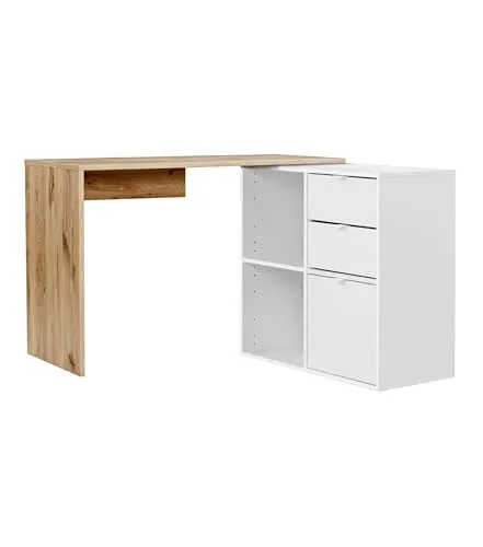 mokebo Eckschreibtisch Der Produktive - Kinderschreibtische mit konfigurierbarem Design, ideal für kleine Räume und bietet Stauraum mit 2 Schubkästen und 1 Tür. Hergestellt in Deutschland aus hochwertigen Materialien.