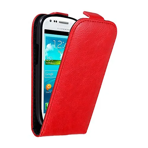 Cadorabo Hülle kompatibel mit Samsung Galaxy S3 MINI Flip Design aus Premium Kunst Leder Flip Klappbare Stoßfeste Magnetische Cover Hülle für Galaxy S3 MINI Tasche in Rot