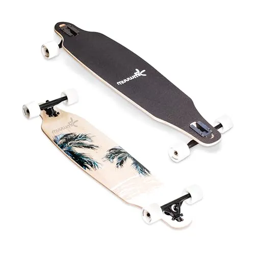 muuwmi Longboard Beach - 97x23 cm, ABEC 7, Aluminium Trucks - Longboard für stilvolles Cruisen mit robustem 9-lagigem Ahornholz-Deck und rutschfestem Griptape. Ideal für Stabilität und Komfort, max. Benutzergewicht 100 kg.