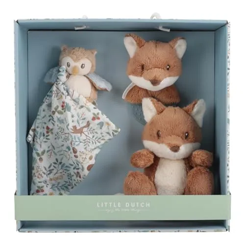 Little Dutch Geschenkset Baby 3-teilig (Schmusetuch, Greifling, Stofftier) ideal zur Geburt Fuchs blau - Forest Friends