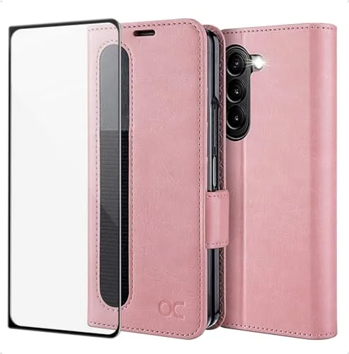 OCASE Aktualisierte Version Hülle Samsung Galaxy Z Fold 5 5G Handyhülle [mit S Pen Halter] [Vorderseite Displayschutz] [Premium PU Leder] [Kartenfach] Cover RFID Schutzhülle Etui Klapphülle Pink