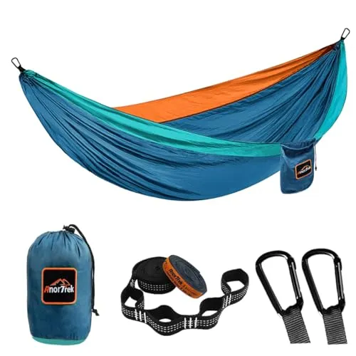 Anortrek Outdoor Hängematte 1 Person 280x140 cm [249kg Tragkraft] Ultraleicht – Camping-Zubehör mit Baumgurten, Atmungsaktive Nylon Reisehängematte für Wanderung & Garten