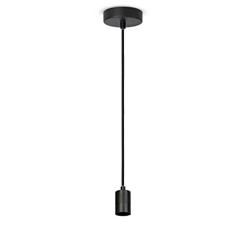 Paco Home Lampenaufhängung Deckenlampe Pendellampe Kompatibel Mit Lampenschirm Hängelampe E27 Textilkabel Kürzbar Fassung, Lampenart:1er Pendelleuchte, Farbe:Schwarz