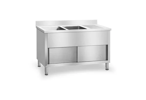 Royal Catering Edelstahl Spülenschrank mit Doppel Küchenspüle - Robuster Spülenschrank aus Edelstahl, ideal für professionelle Küchen. Mit großzügiger Doppelspüle und hoher Langlebigkeit für effizientes Arbeiten.