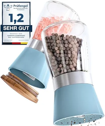 Hannah's Homebrand - Salz und Pfeffermühle mit Keramikmahlwerk - robuste Salzmühle für grobes Salz - ohne Inhalt (2er)