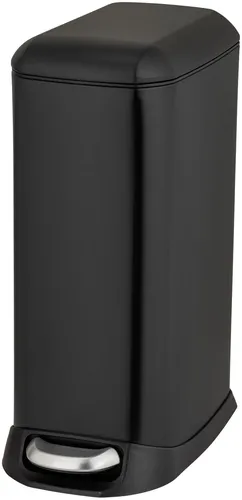 Wenko Treteimer Design Easy Close, Schwarz, 20 L - Moderner Treteimer aus mattiertem Stahl, 20 L Fassungsvermögen, hygienisch und leise schließend – ideal für die Küche!