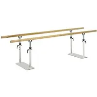 Ferrox Gehbarren mit Holzholmen - Kraftstationen mit sicherer Metalllauffläche und höhenverstellbaren Holmen aus robustem Tulipierholz, ideal für individuelle Anpassung und platzsparend zusammenklappbar.