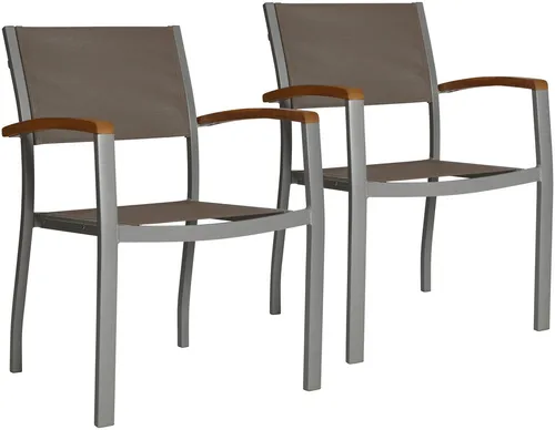 MERXX Gartenstuhl Monaco Set (2 St), stapelbar mit Akazien-Armstützen - Gartenstühle, Set mit 2 Stühlen, stapelbar und ideal für platzsparende Aufbewahrung, hochwertiges Aluminiumgestell und elegante Akazien-Armstützen.