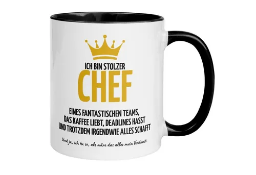 Momentals Tasse Chef – „Stolzer Chef eines fantastischen Teams“ – Geschenk Bester Chef, Beidseitiger Druck · Links- & Rechtshänder · Spülmaschinenfest