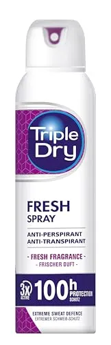 Triple Dry Anti-Transpirant Spray Fresh | Frischer Duft | 150 ml | Antibakteriell gegen starkes Schwitzen mit frischem Duft.