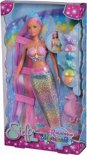 Vedes Steffi Love Rainbow Mermaid 105733610 - Puppen & -Spielsets, Steffi als Regenbogen Meerjungfrau mit bunten Haaren und abnehmbarer Flosse, ideal für kreatives Spielen ab 3 Jahren.