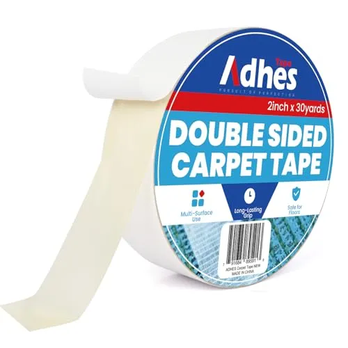 ADHES Doppelseitiges Teppichband Extra Stark, 50MM x 27M x 1 Roll abnehmbares und rückstandsfreies rutschfestes Teppich-Greifer für Hartholzböden, Teppich-Band für Area Rugs, Weiß