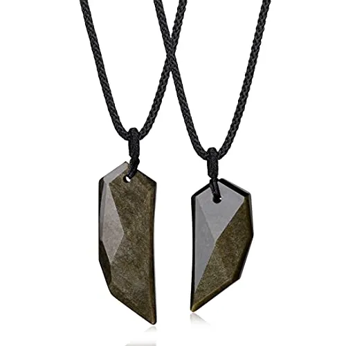 COAI Geschenkideen Partner Halskette Spitzer Anhänger aus Edelstein Goldener Obsidian