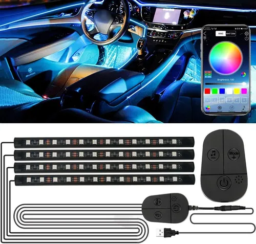 LED Innenbeleuchtung RGB-Streifen 48LED Wasserdicht Musik 4 Stück