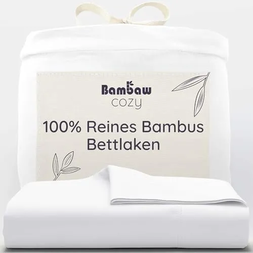 Bambaw Bambus Betttuch ohne Gummizug 240x290 cm, Sommer Bettwäsche, Glatte Bettlaken, hautfreundliche für Allergiker Bettwäsche, 100% nachhaltige Bambus Laken ohne Gummizug (Weiß)