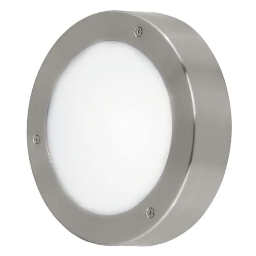 EGLO LED Außen-Deckenleuchte VENTO 2 - Edelstahlfarbene, runde Deckenleuchte für den Außenbereich, spritzwassergeschützt (IP44) und mit fest integriertem warmweißem LED-Licht für eine angenehme Atmosphäre.