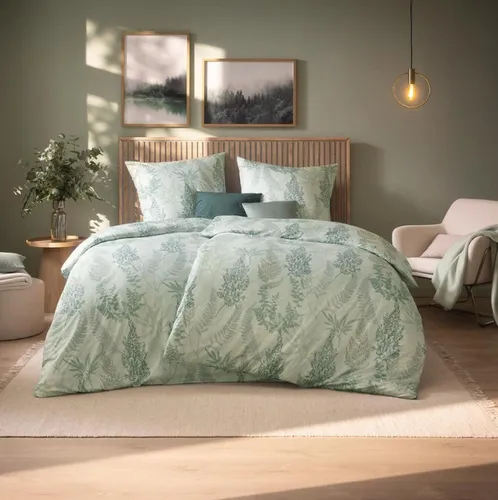 Estella Mako Jersey Bettwäsche Hedi in Salbei - Elegante Bettwäschegarnitur 135x200 cm aus 100% Baumwolle, pflegeleicht und trocknergeeignet, ideal für alle Jahreszeiten, mit Öko-Tex Standard 100.