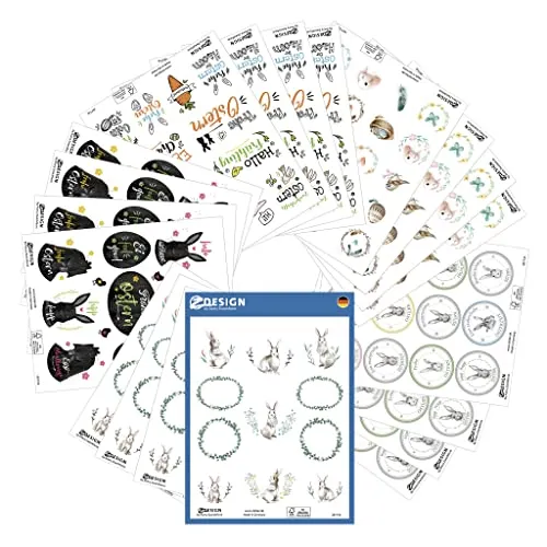 AVERY Zweckform 272 Sticker Ostern (Aufkleber Set, Ostersticker, selbstklebend, Ostereier, Osterhasen, Basteln für Kinder, Schriftzug Frohe Ostern Aufkleber für Osterdeko und Geschenke) Art. 51014